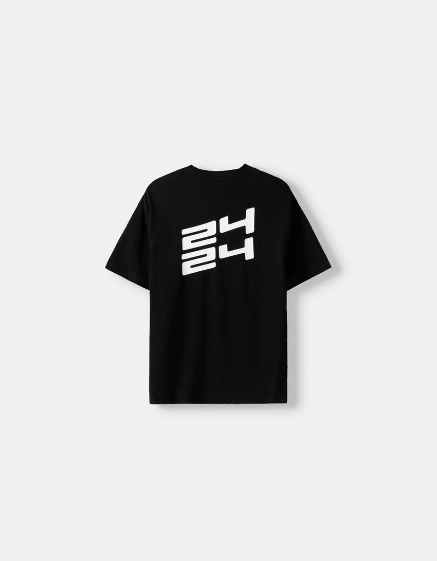 T-shirt manches courtes slim imprimé-Noir-1