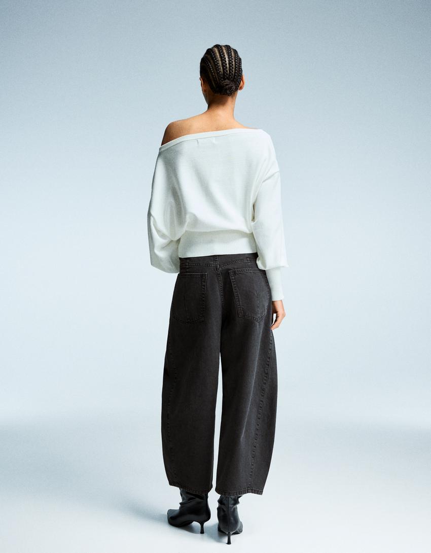 Kalhoty barrel fit cropped-Šedá