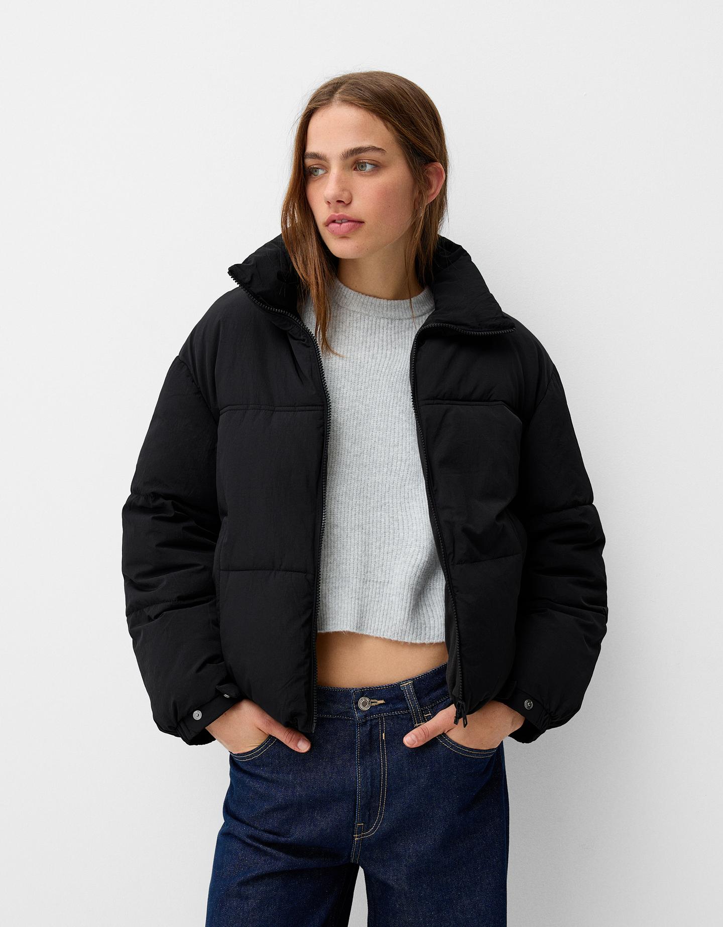 Bershka Cazadora Puffy Mujer S Negro