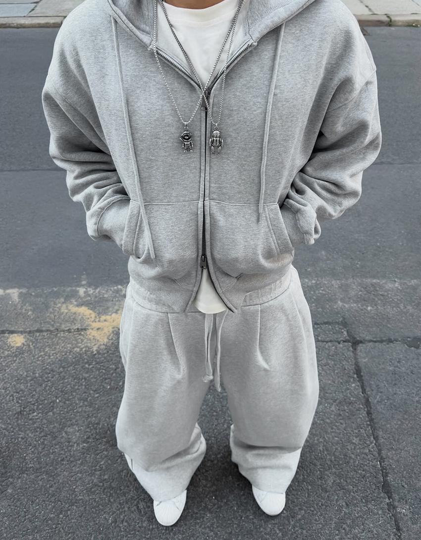 Pileli super baggy fit pantolon-Gri