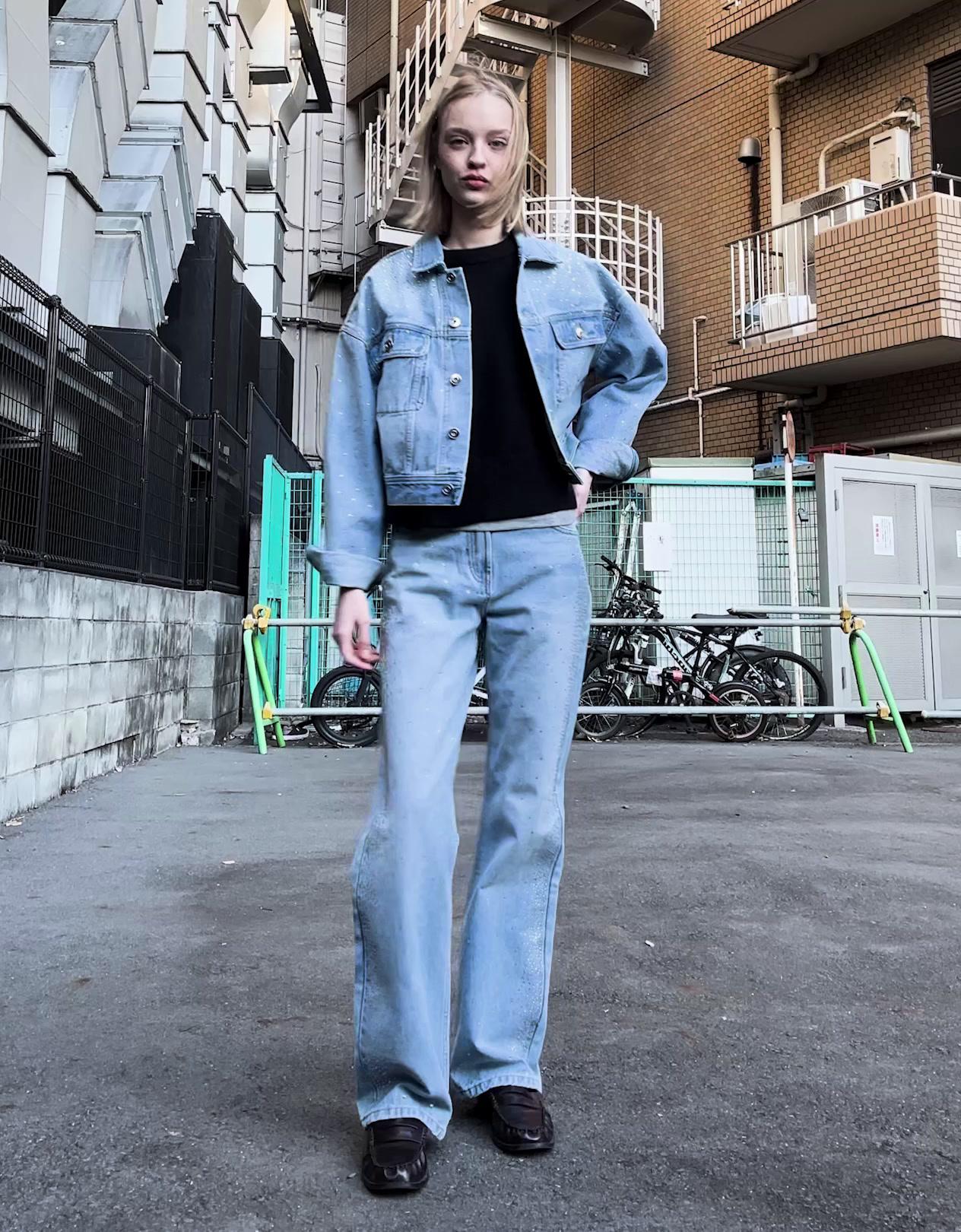 Yüksek bel straight fit geniş paça parlak jean - Görsel 25