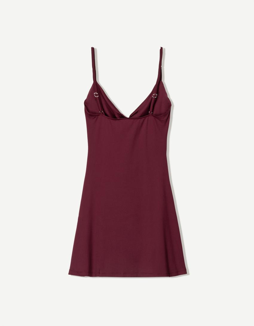 Mini dress with draped neckline-Burgundy-5