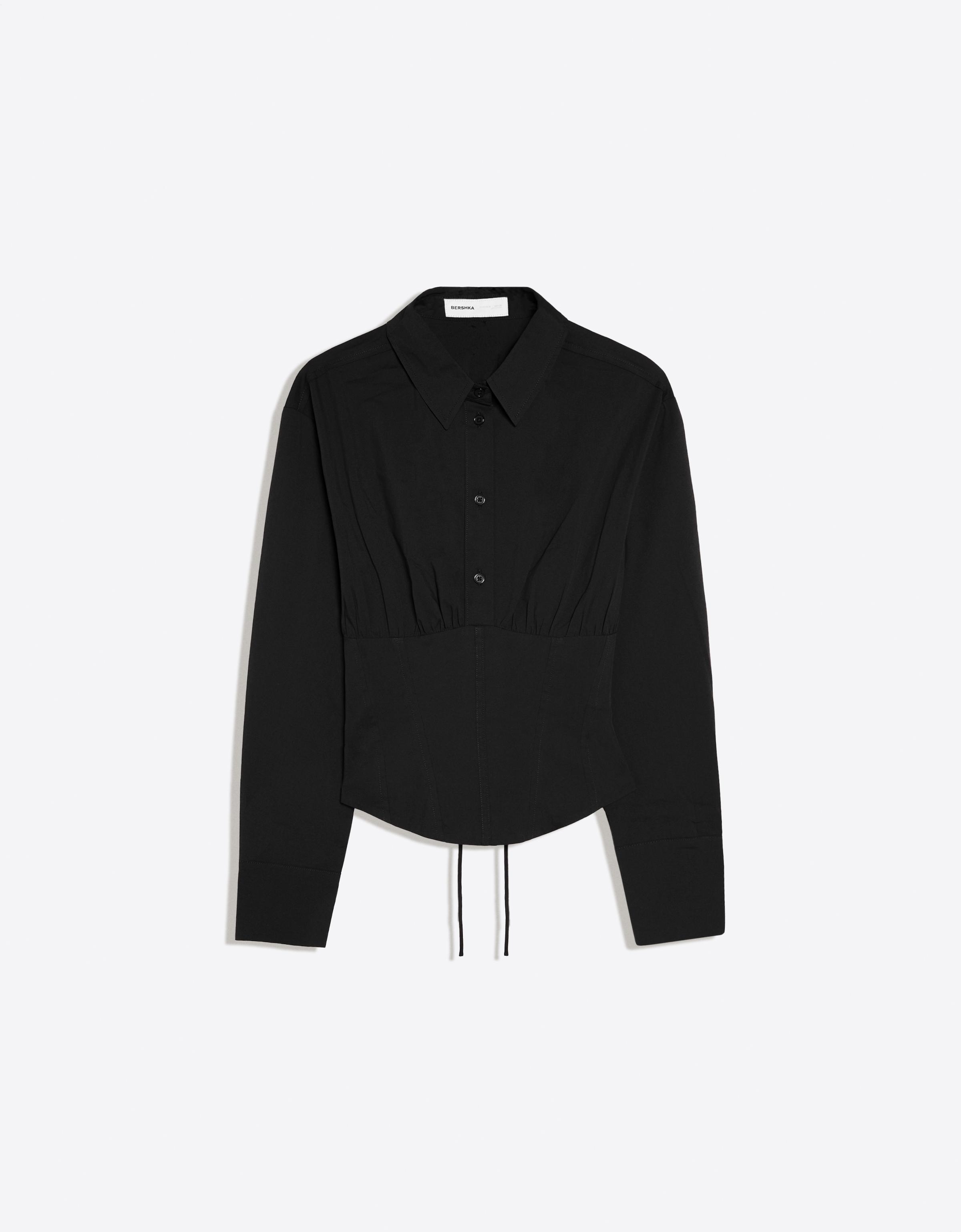 Long sleeve corset-effect shirt — Black