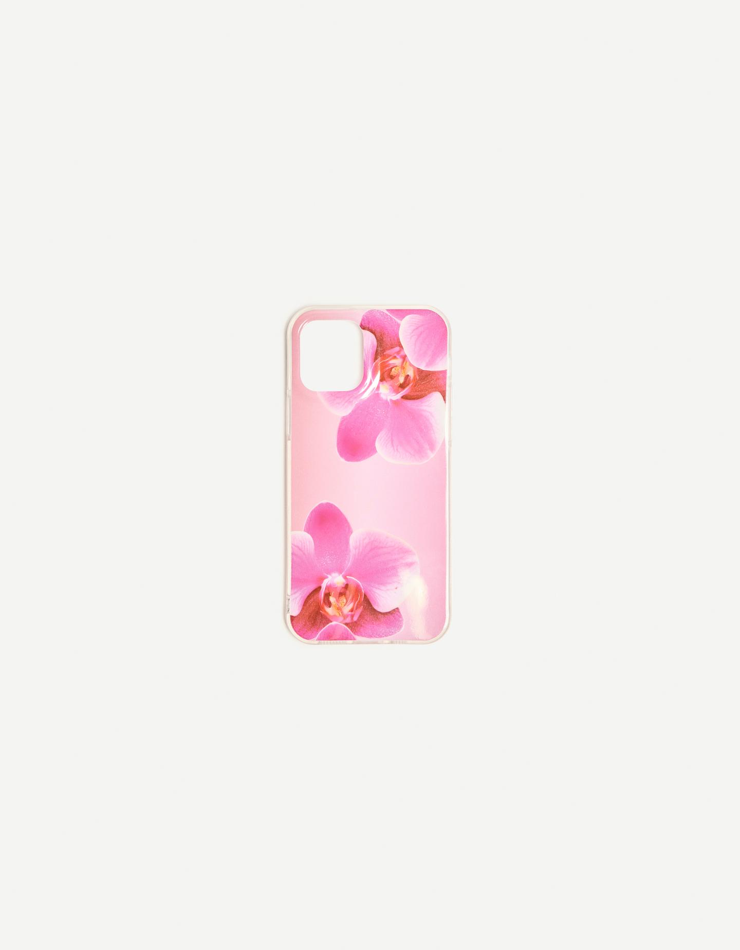 Bershka etui na telefon iphone we wzór w kwiaty fuksja