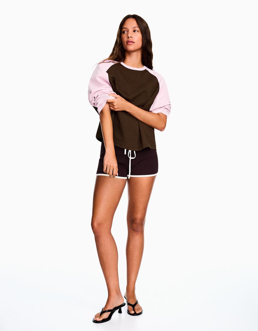 T-shirt manches longues raglan-Marron