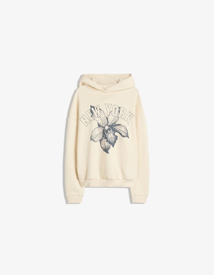 Long sleeve printed sweater-Cream