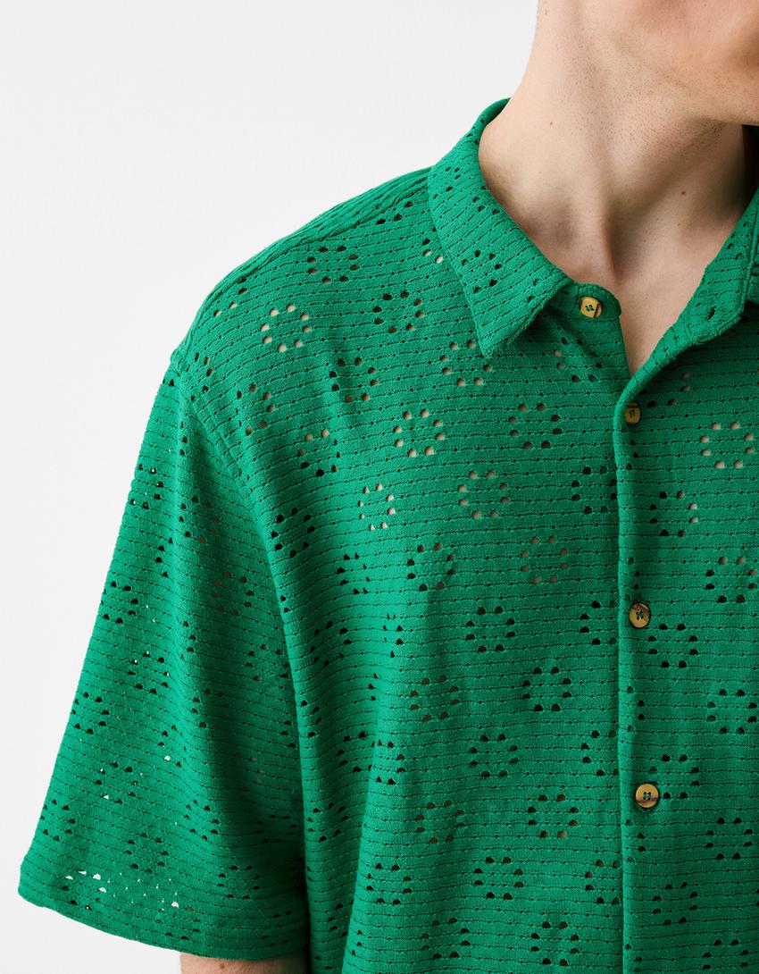 قميص بحياكة مفتوحة وأكمام قصيرة-أخضر-6
