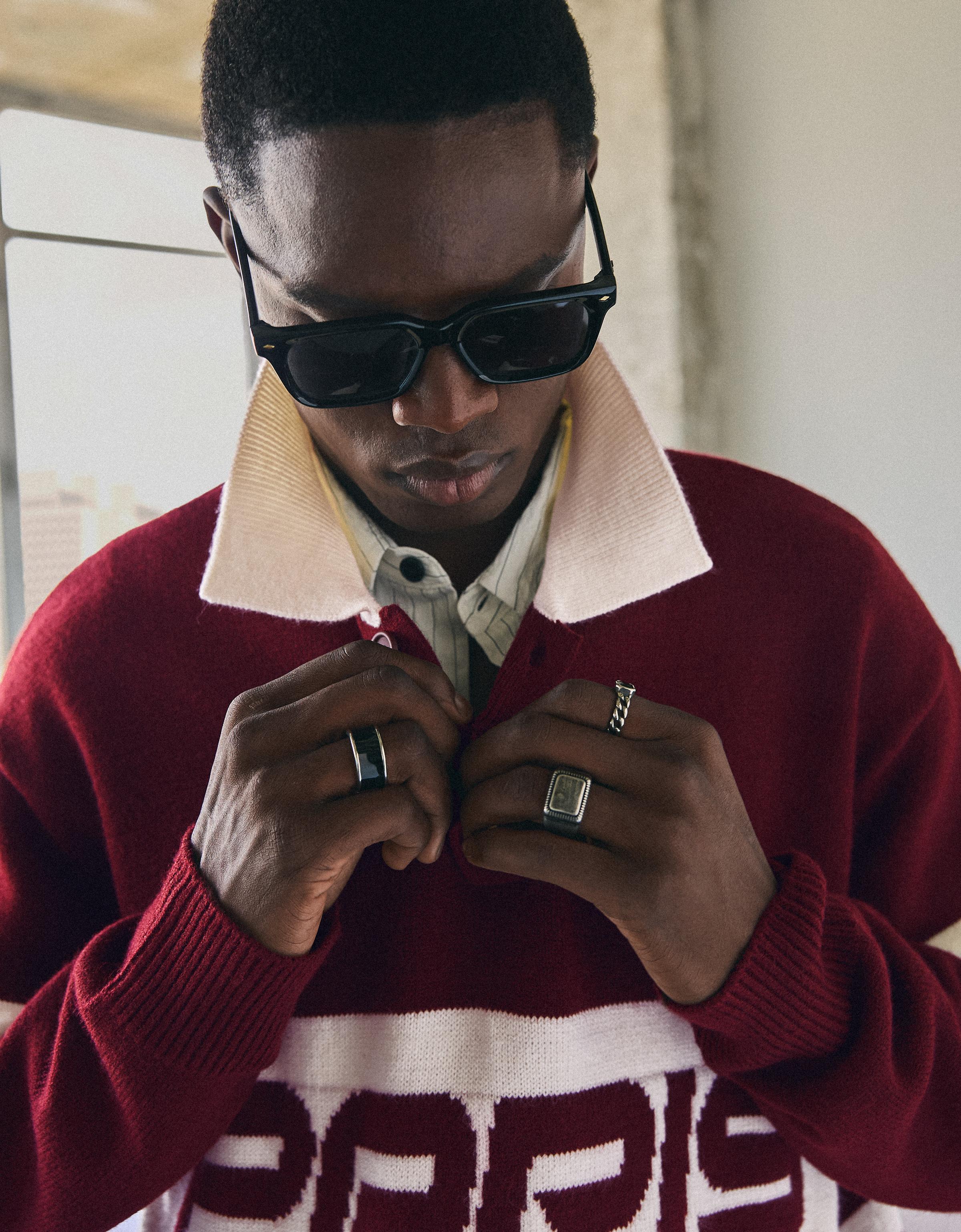 Embroidered polo collar jumper — Maroon