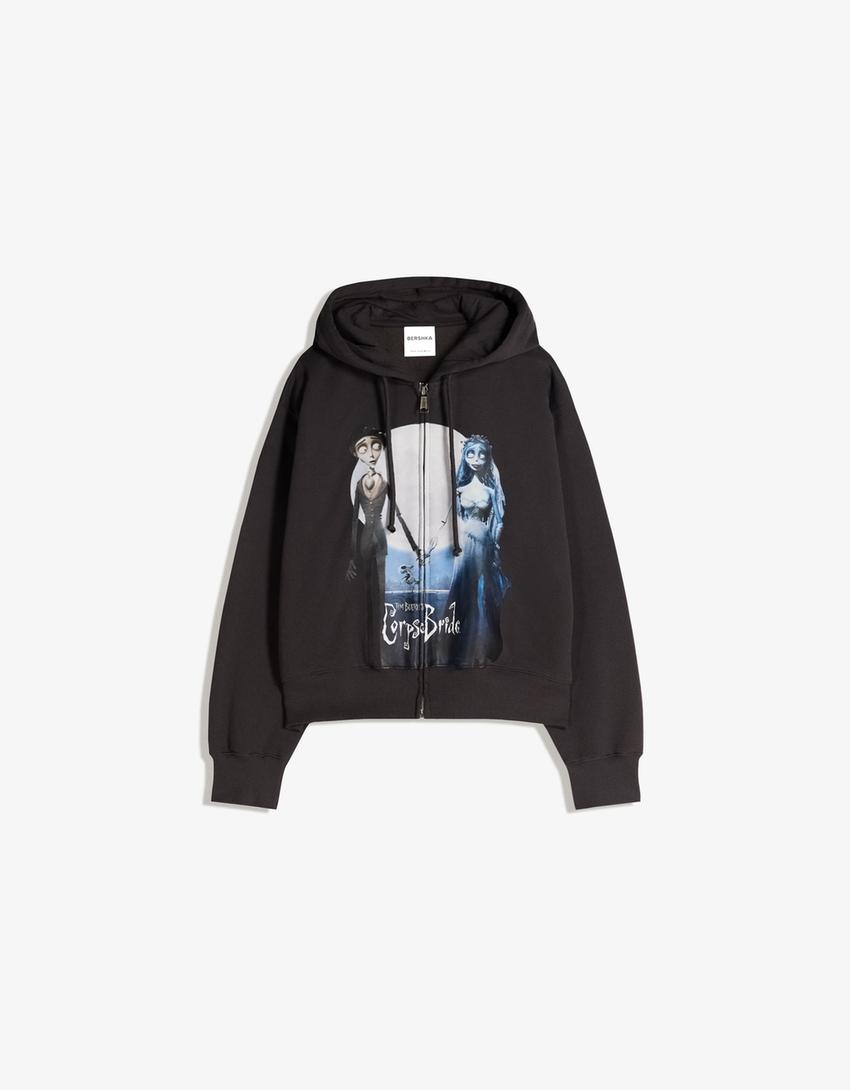Sudadera Corpse Bride capucha print-Gris oscuro