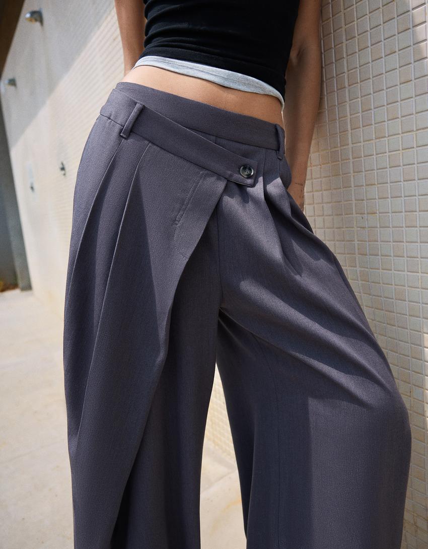 Kruvaze belli tailored fit pantolon-Koyu gri-2