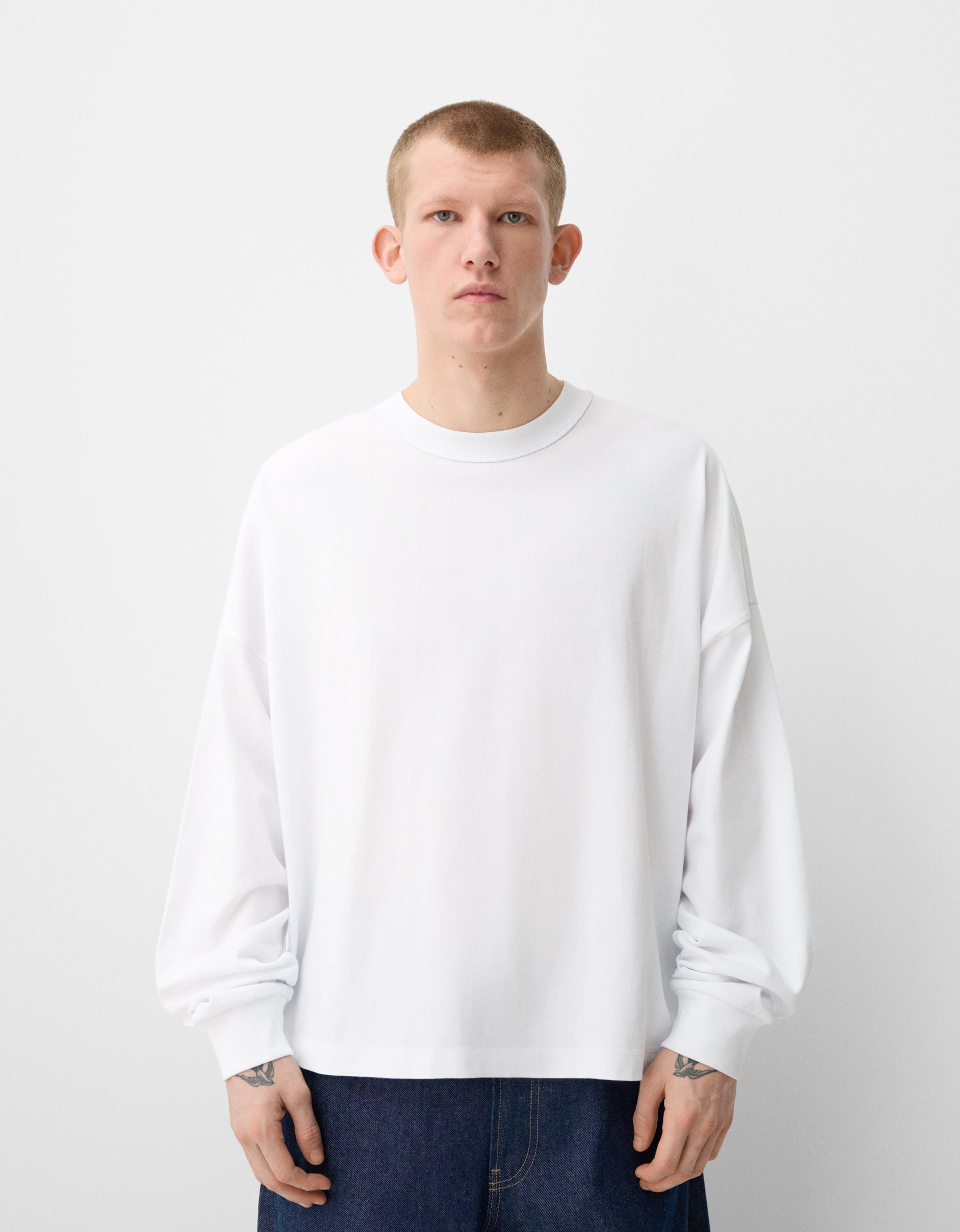 Bershka Dickes Langarmshirt Mit Langen Ärmeln Herren Xs Weiss