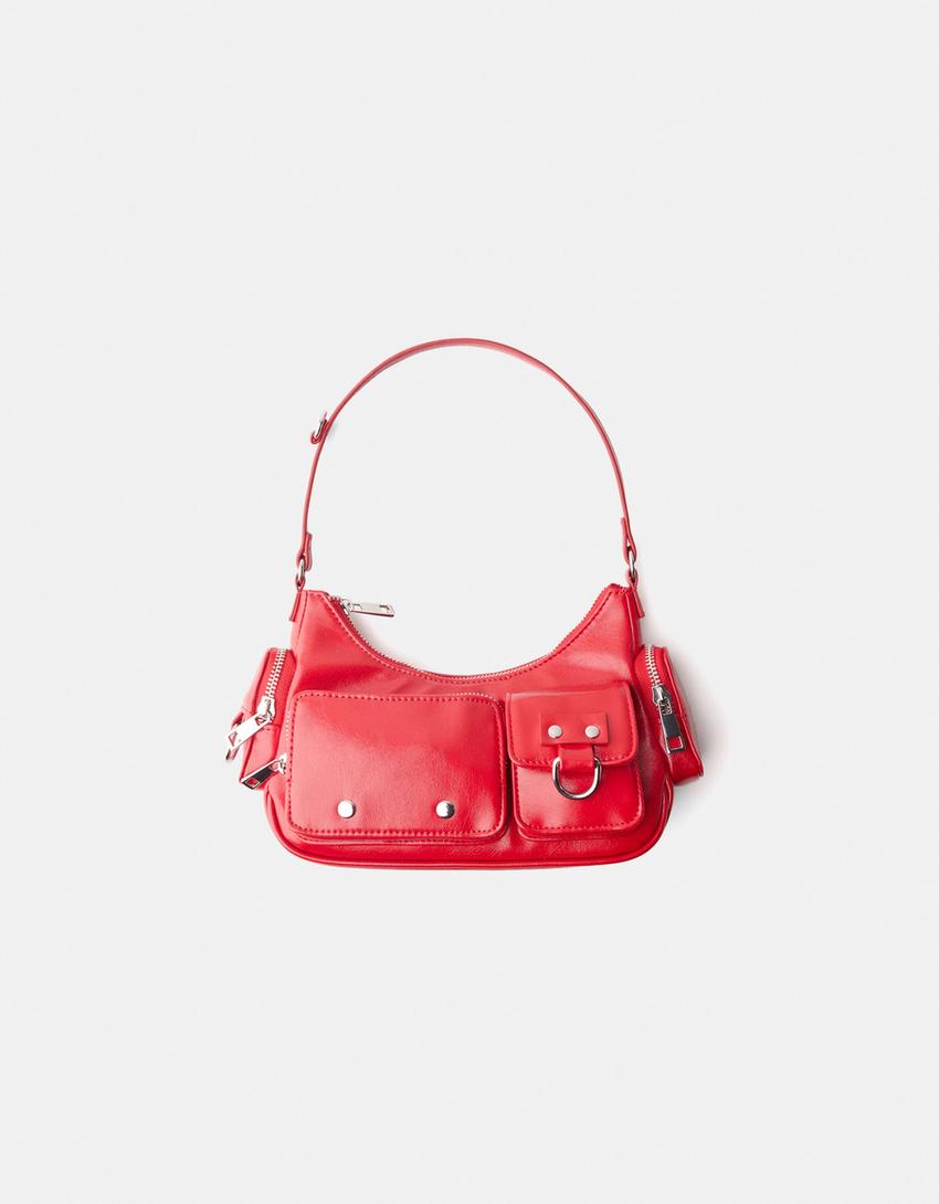 Multi-pocket shoulder bag-Red