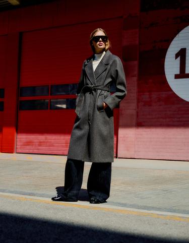 Soft-touch long coat with belt — Dark grey 4