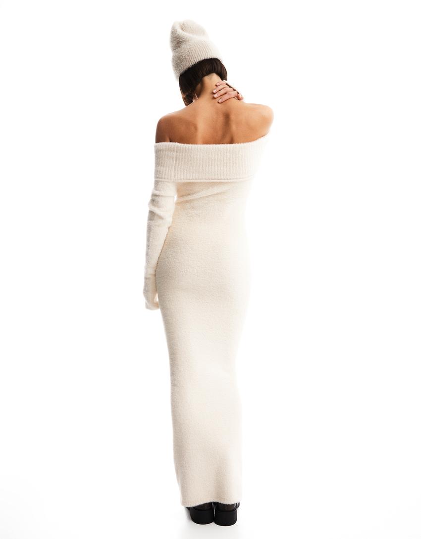 Vestit midi màniga llarga bardot fuzzy-Sorra-1