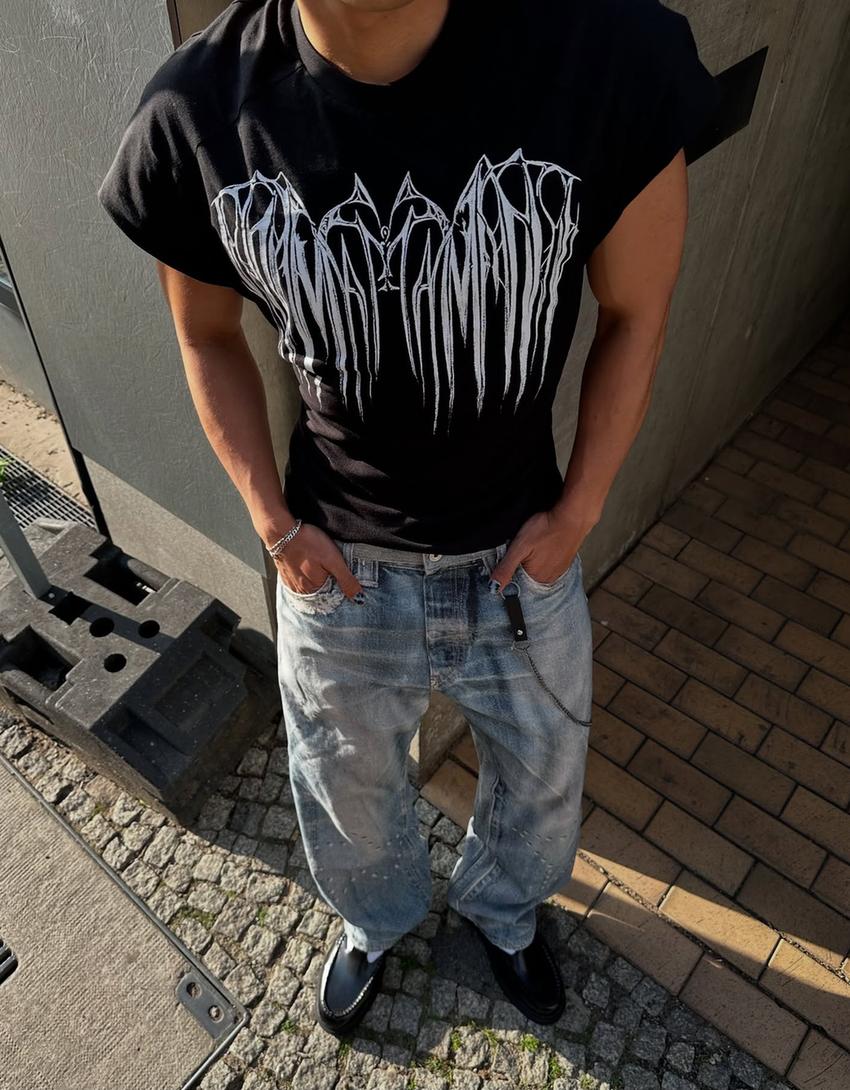 Short sleeve T-shirt with print-Black