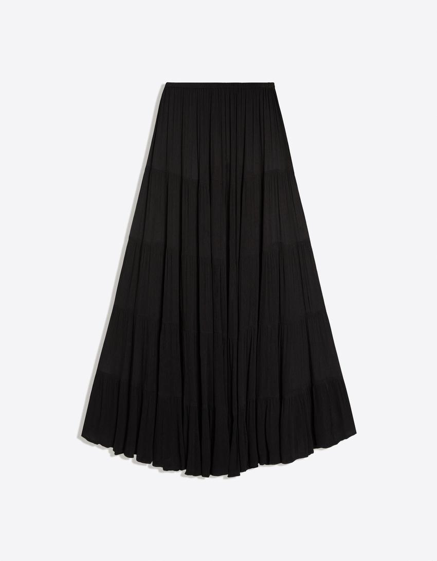 Long ruffled sheer skirt-Black