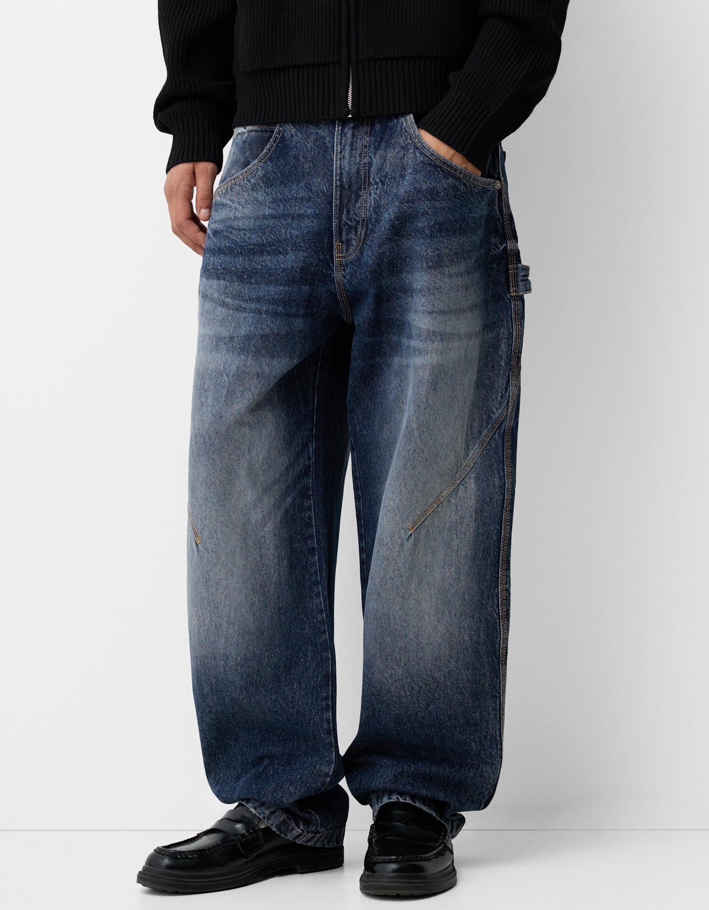 Bershka Jeans Baggy Balloon Hombre 38 Azul Oscuro