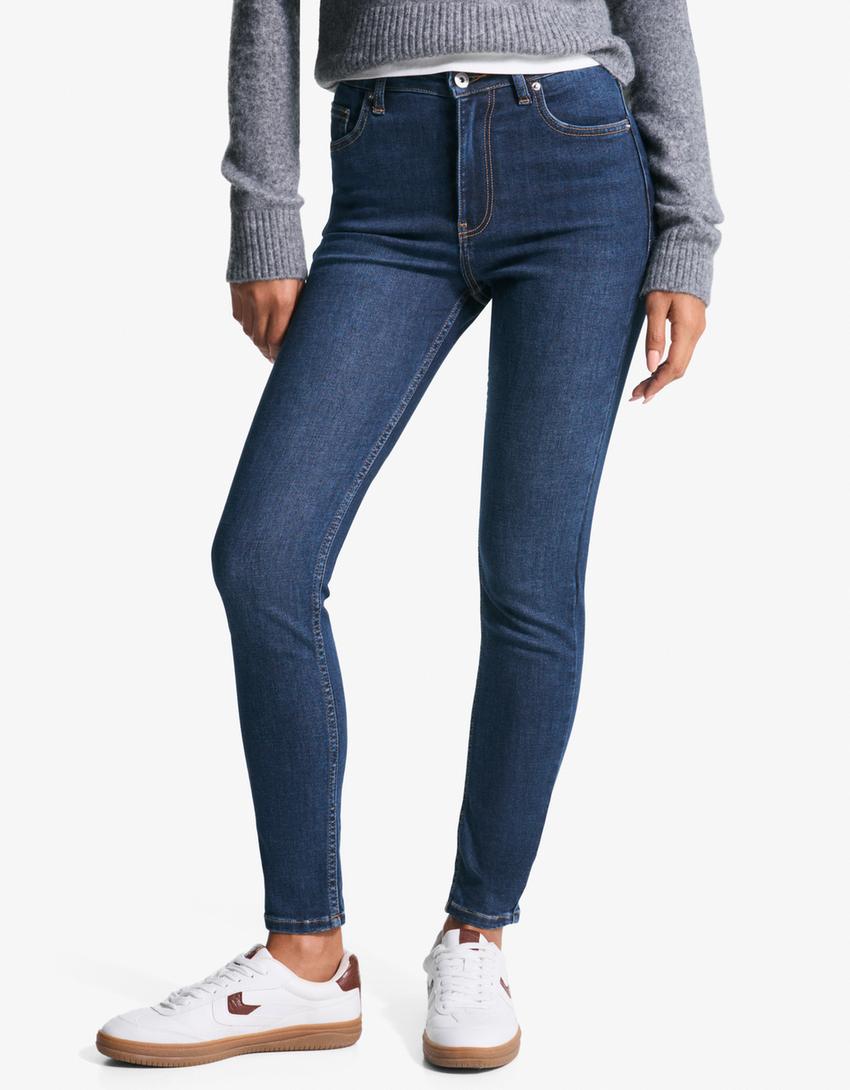 Super high-waist soft skinny jeans-Blue