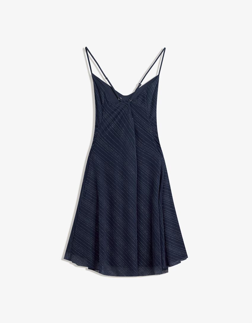 Tulle mini dress with rhinestones-Navy