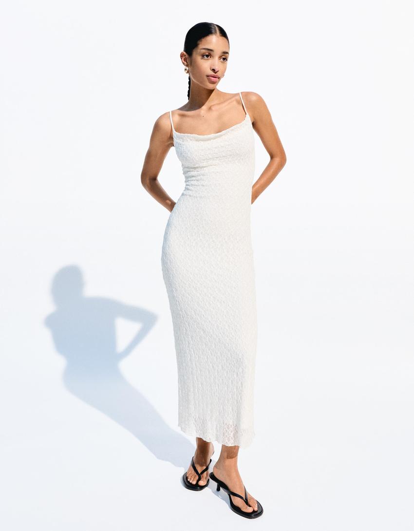 Vestido midi de renda com renda-Gelo-1