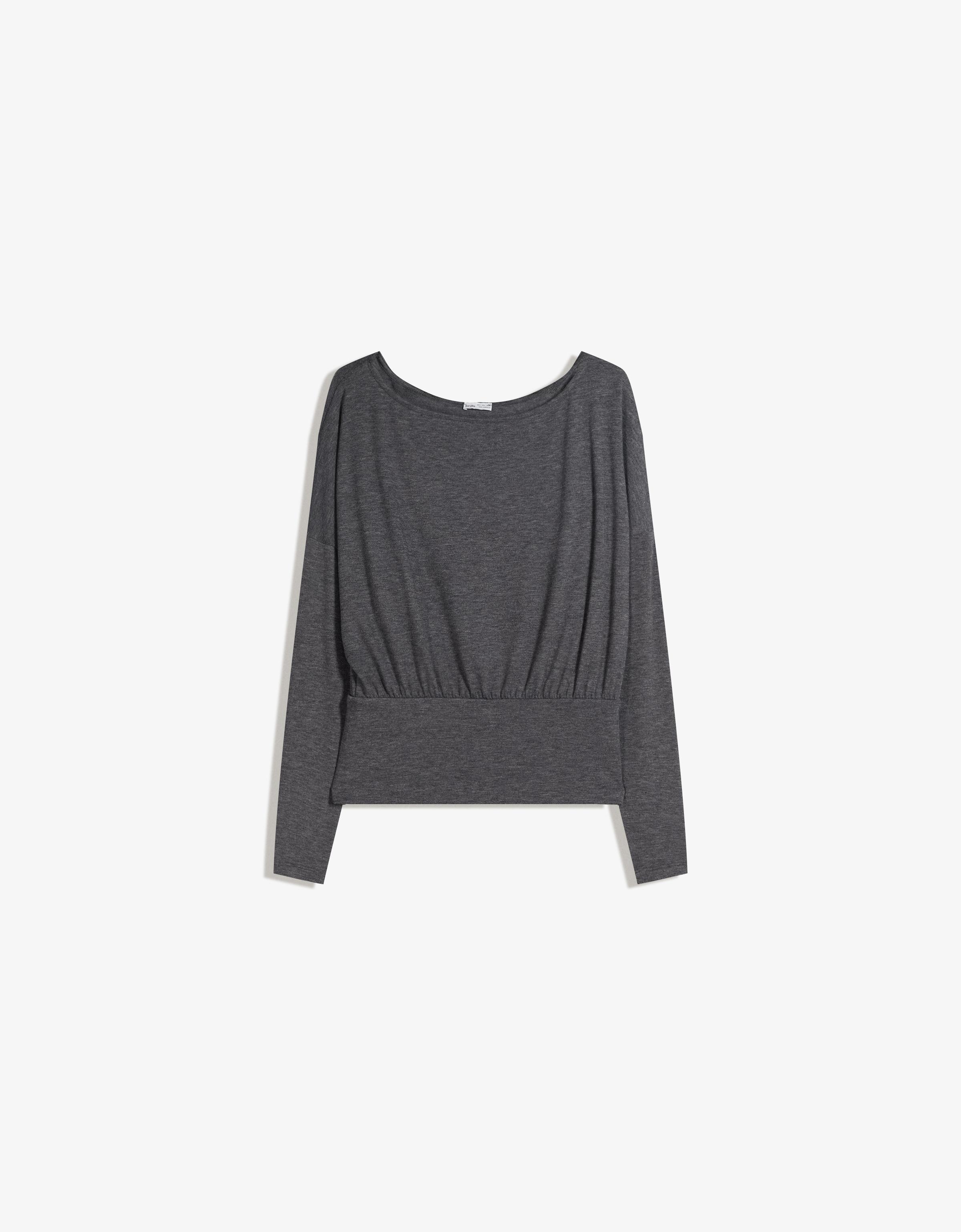 Long sleeve boat neck T-shirt with cummerbund