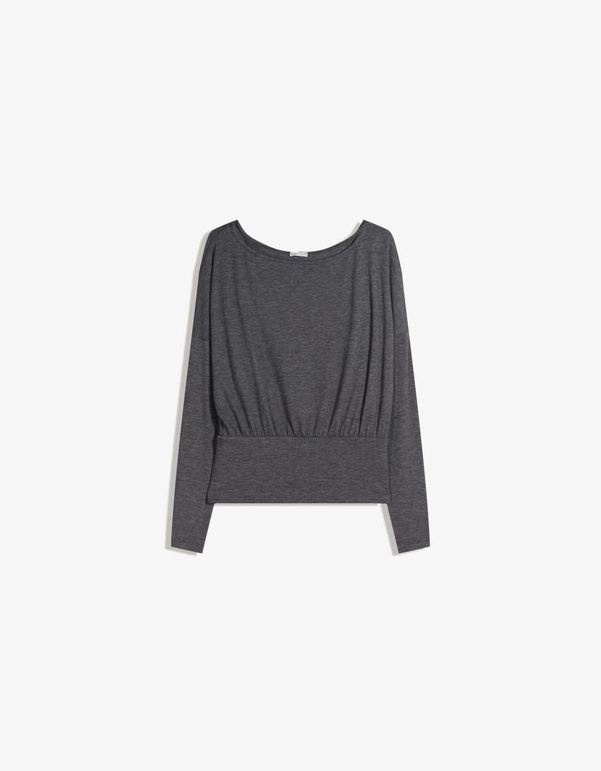 Striped long sleeve T-shirt with sash-Grey