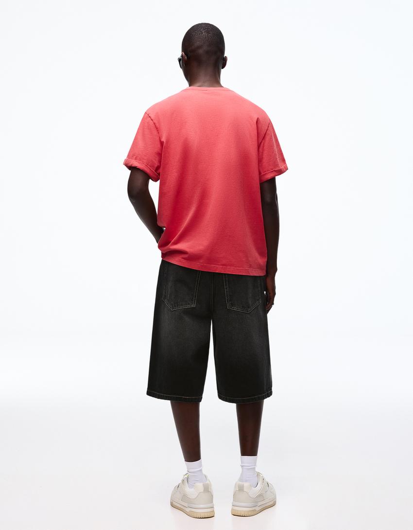 Baggy denim Bermuda shorts-Black