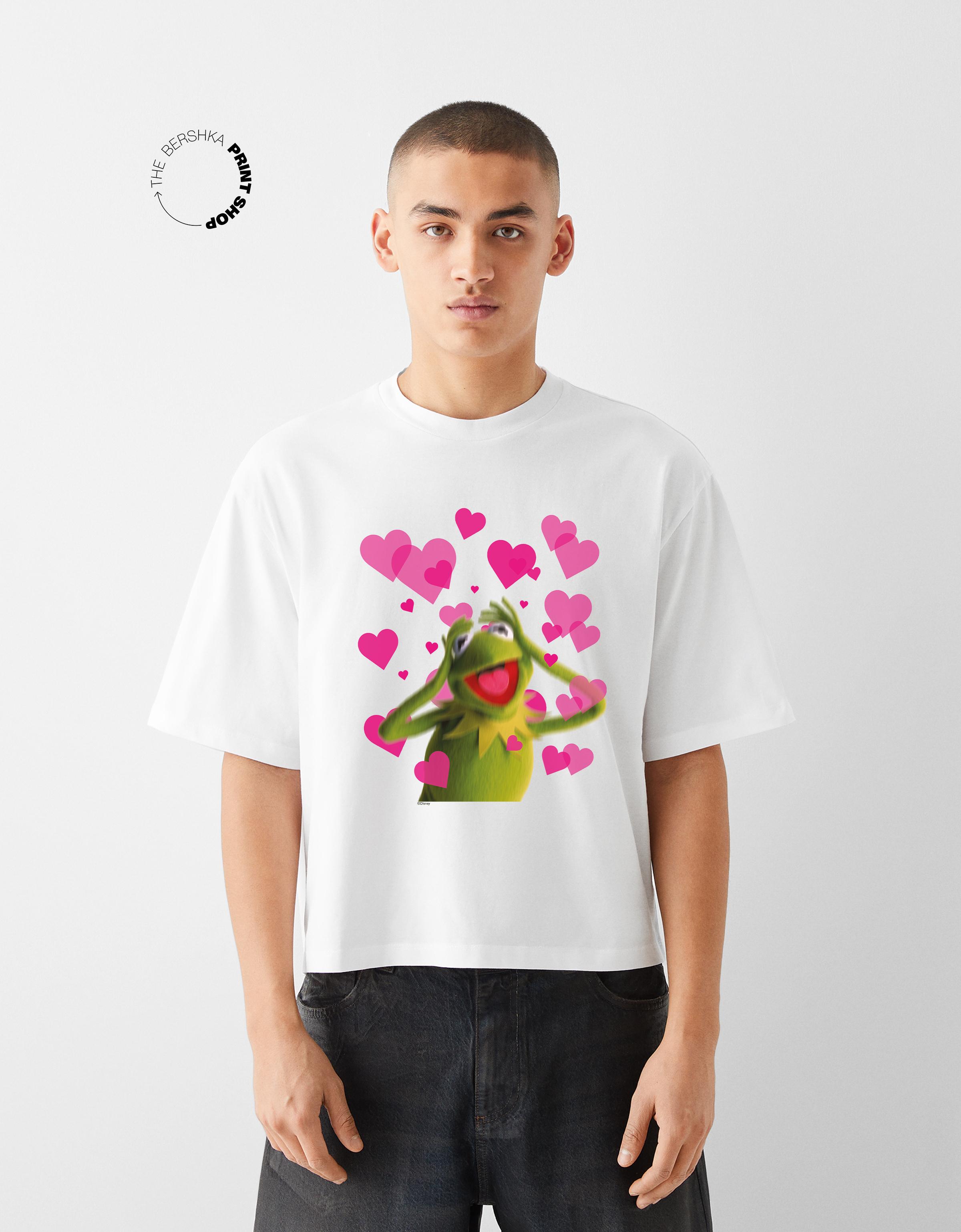 Bershka Cropped-T-Shirt Muppets Mit Kurzen Ärmeln Herren S Weiss