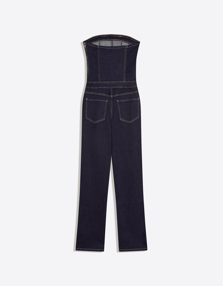 Macacão comprido de ganga-Marinho