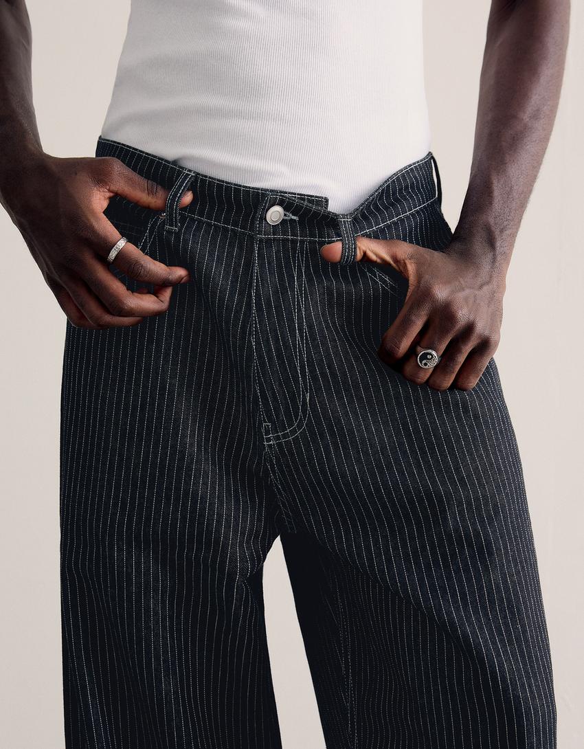 Çizgili barrel fit jean-Denizci mavisi