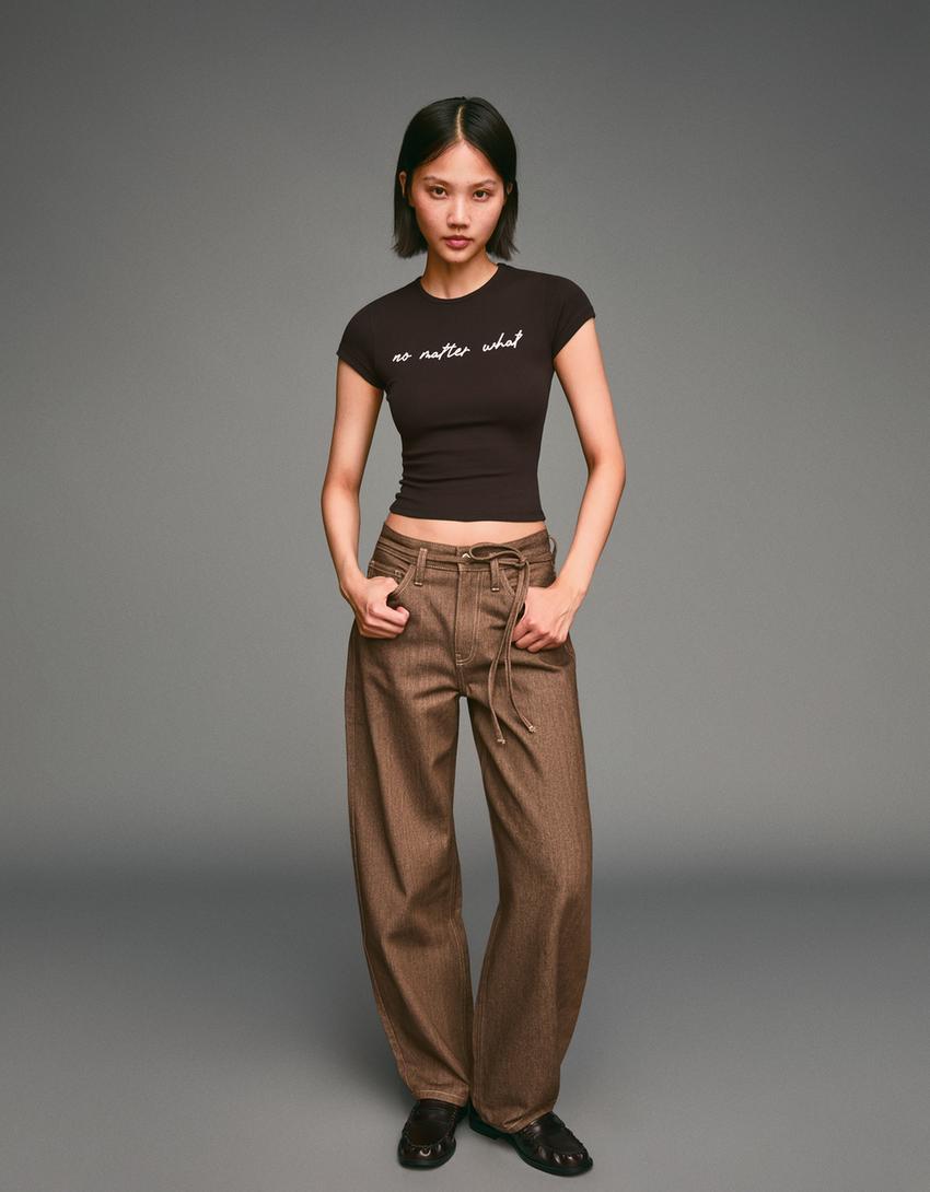 T-shirt manches courtes imprimé-Marron