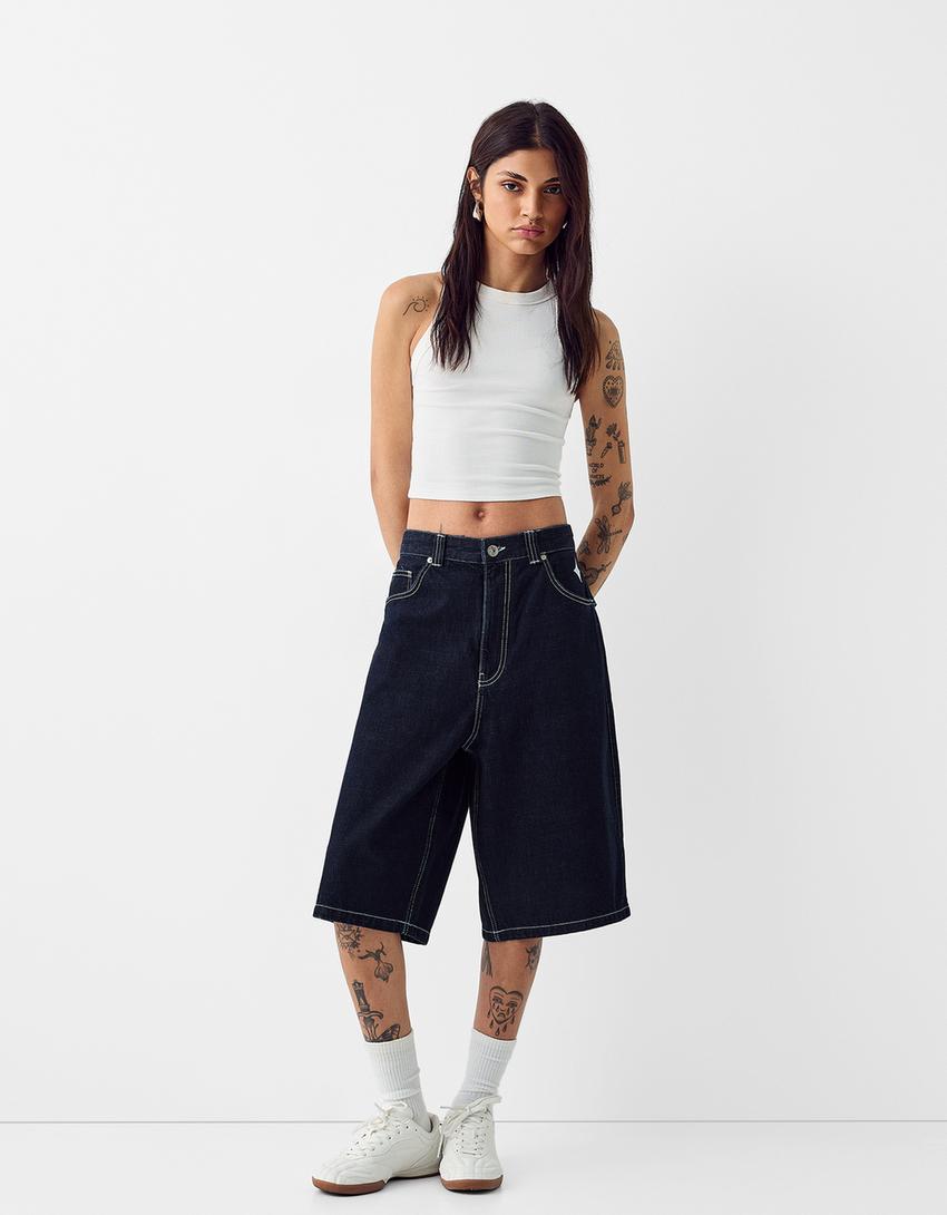 Bermuda denim LA Galaxy broderie-Bleu-3