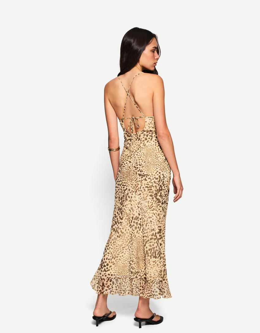 Robe midi à imprimé animal-Multicouleur-1