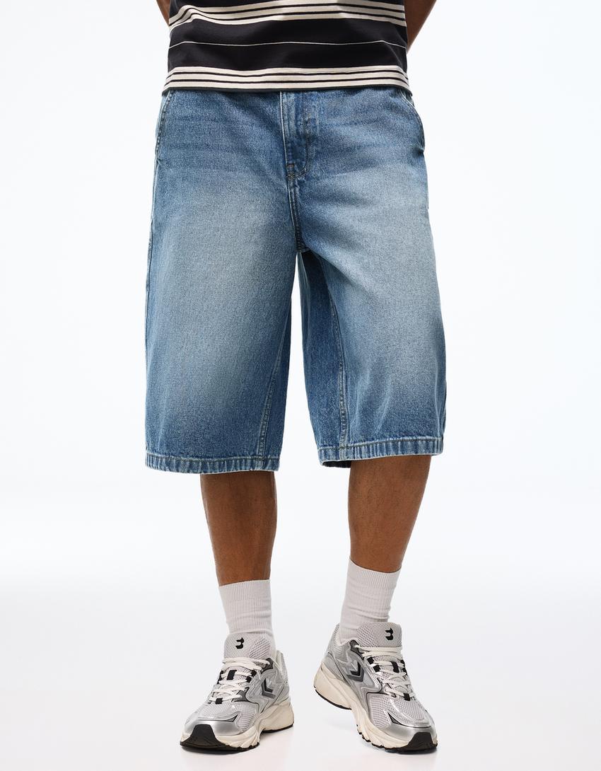 Skater denim Bermuda shorts-Light blue