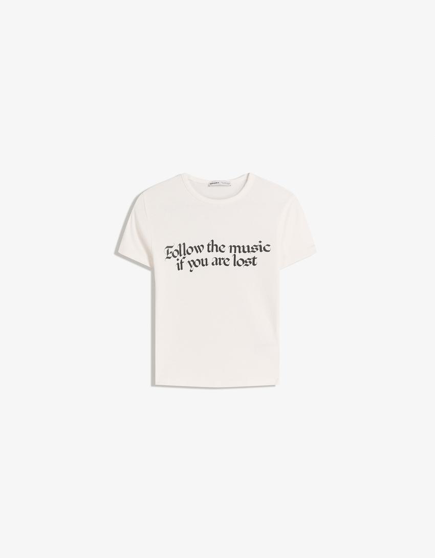 Camiseta manga corta print-Blanco roto