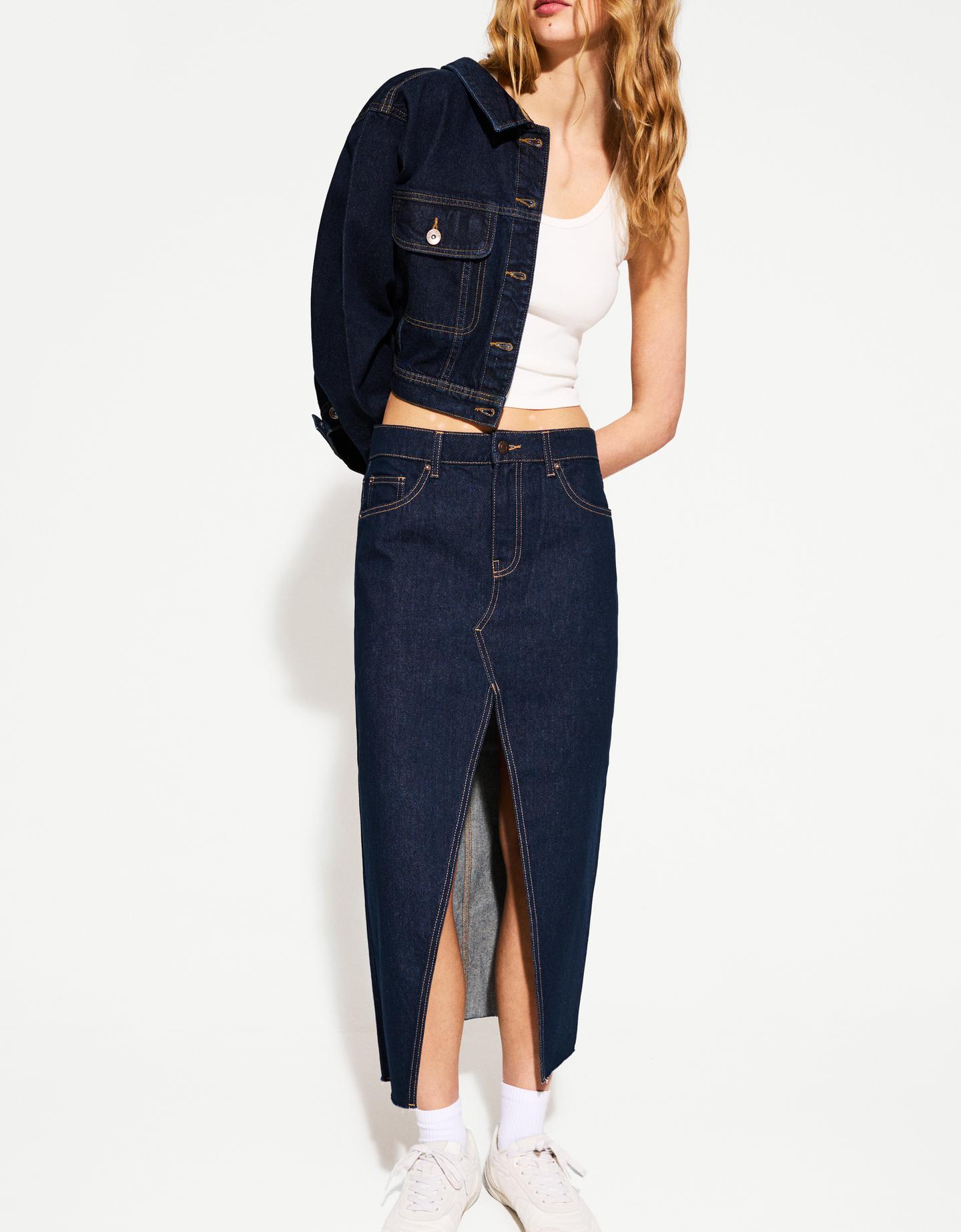 Bershka Langer Jeansrock Damen 40 Marinenblau günstig online kaufen