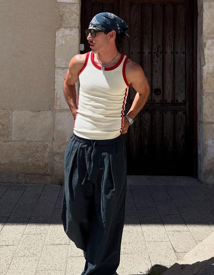 Mega baggy checked trousers-Navy