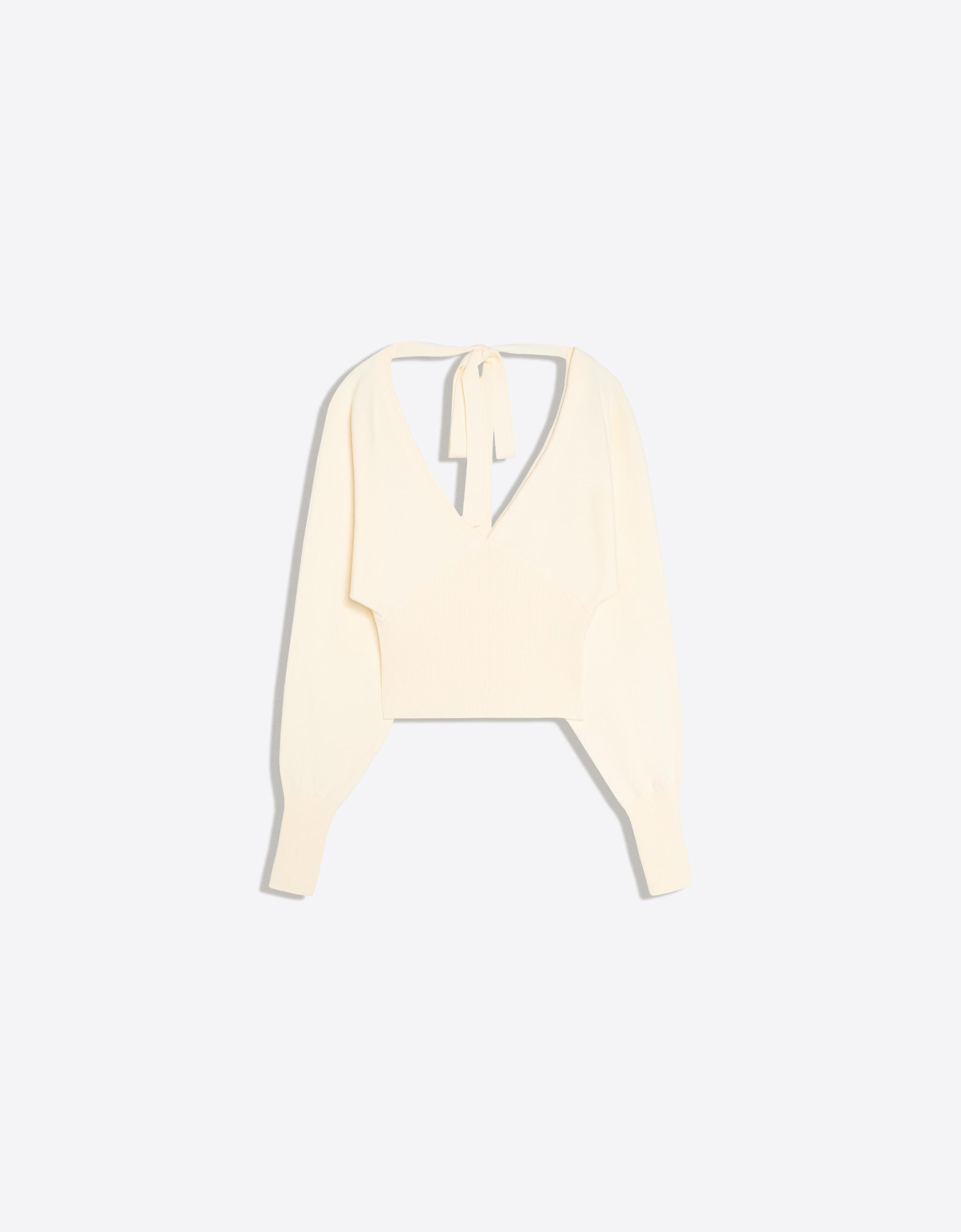 V-neck jumper with tied detail — Cream