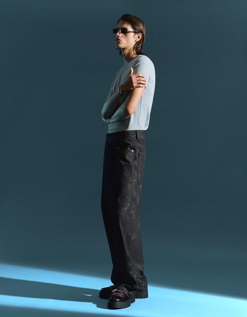 Pantalon super baggy fit imprimé-Noir