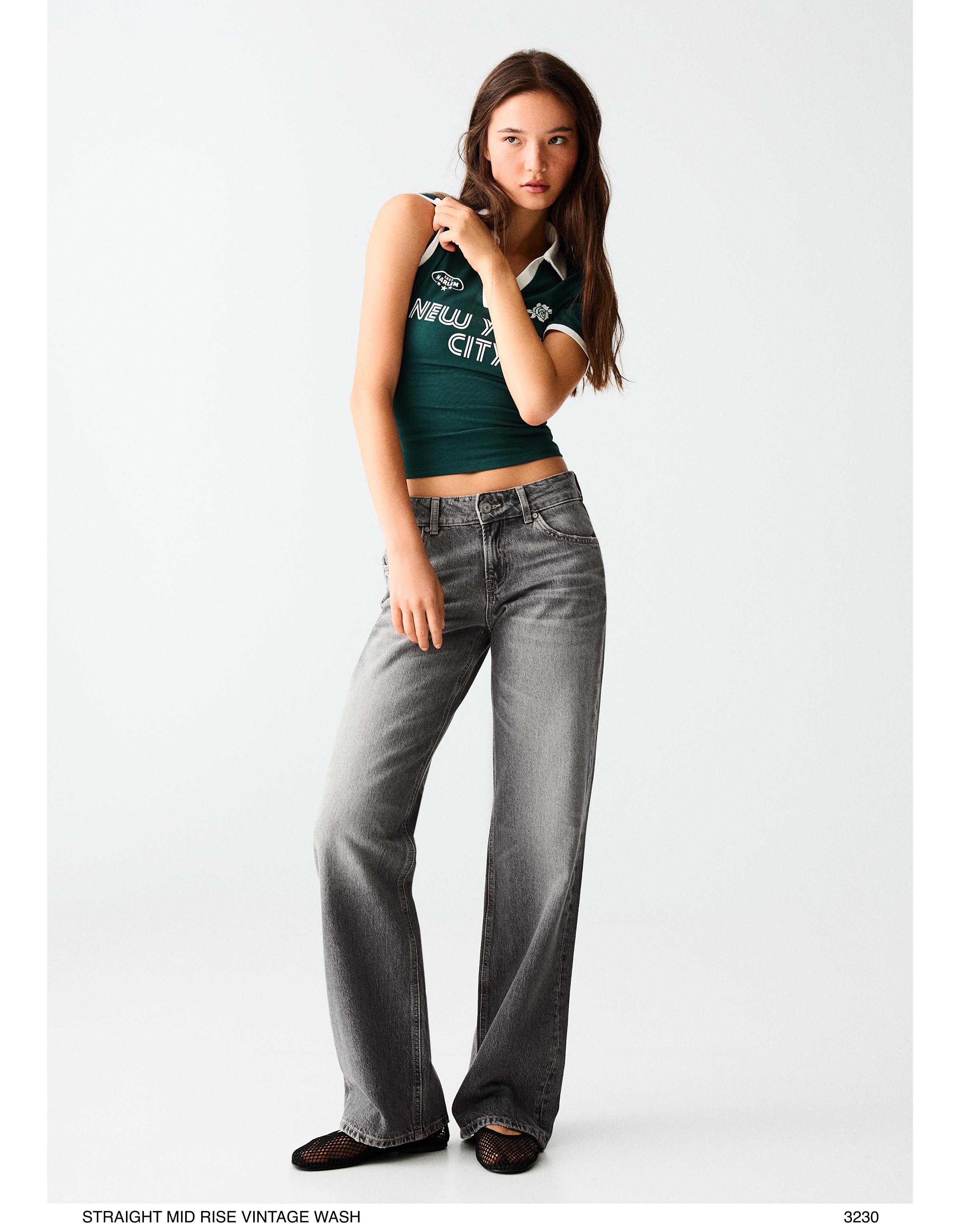 Mid-waist straight jeans — Black