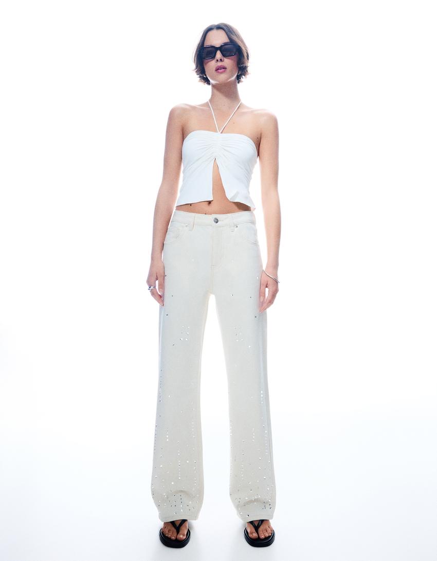Jeans direitas wide leg brilho-Cru-3