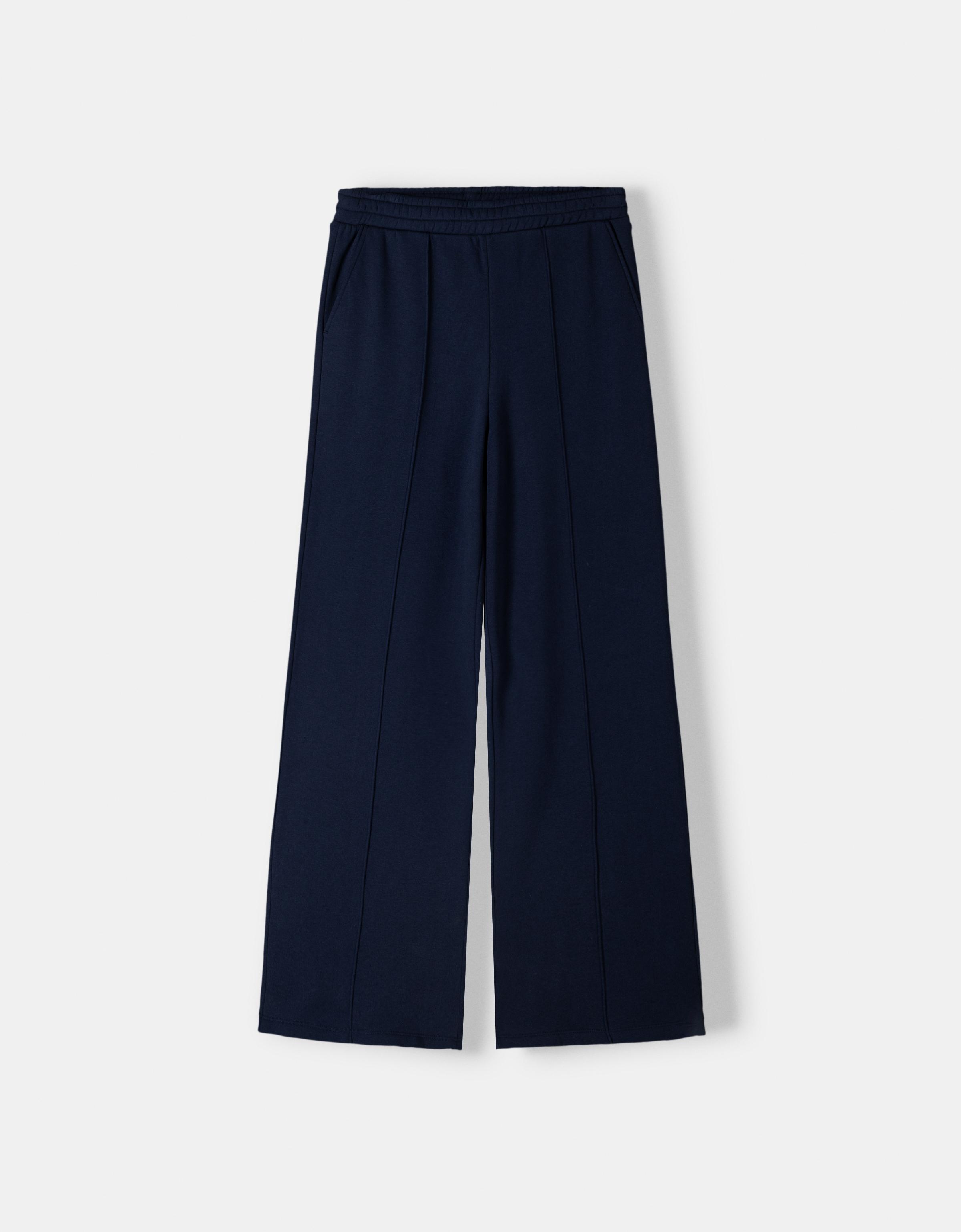 Bershka Wide Leg Hose Aus Plüsch Damen Xs Marinenblau