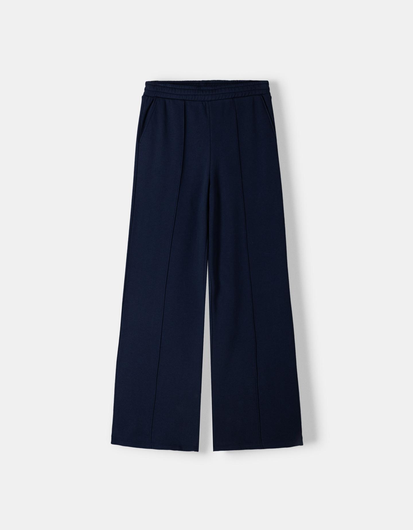 Bershka Pantalón Felpa Wide Leg Mujer 10-12 Marino