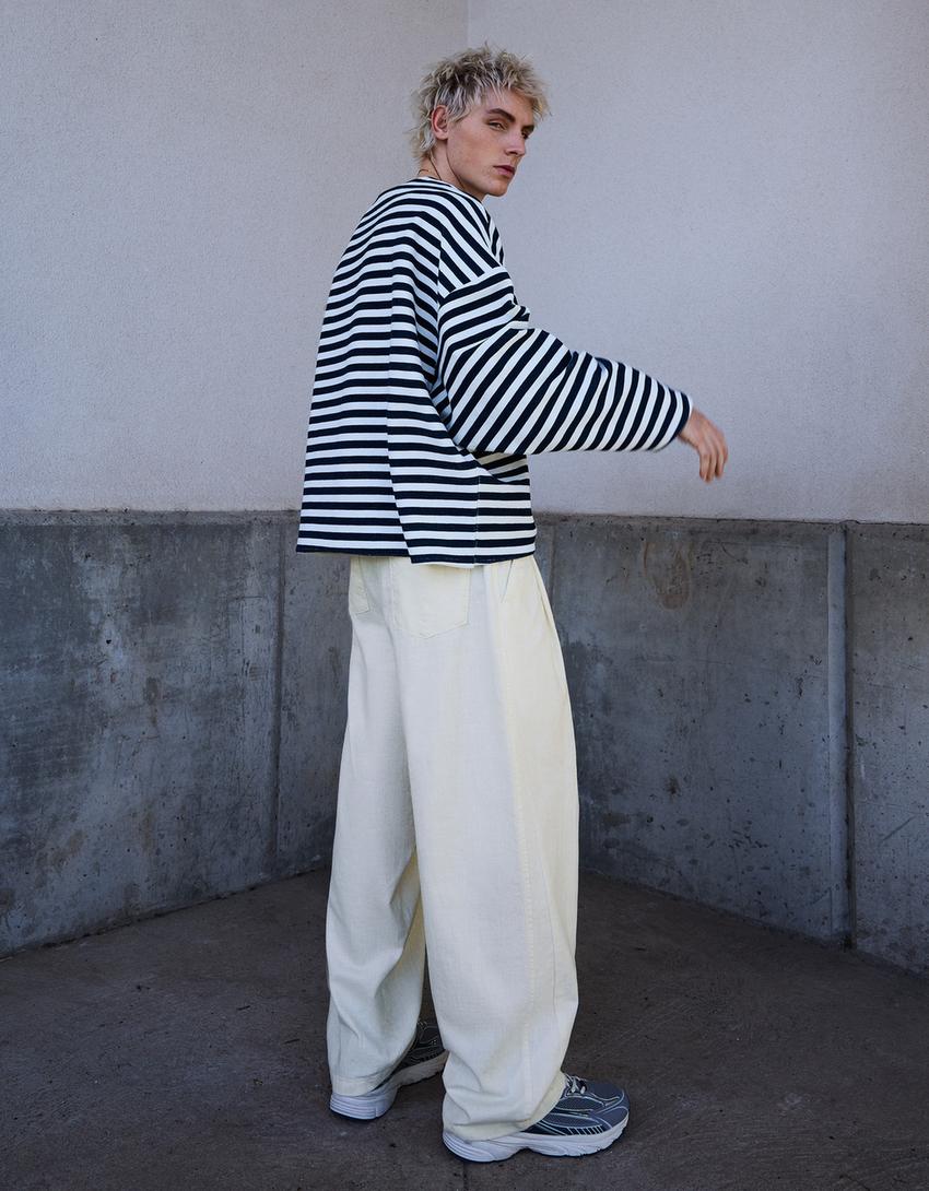 Super baggy trousers with linen-Off white