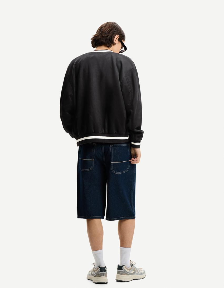 Cazadora varsity efecto suede-Negro-1
