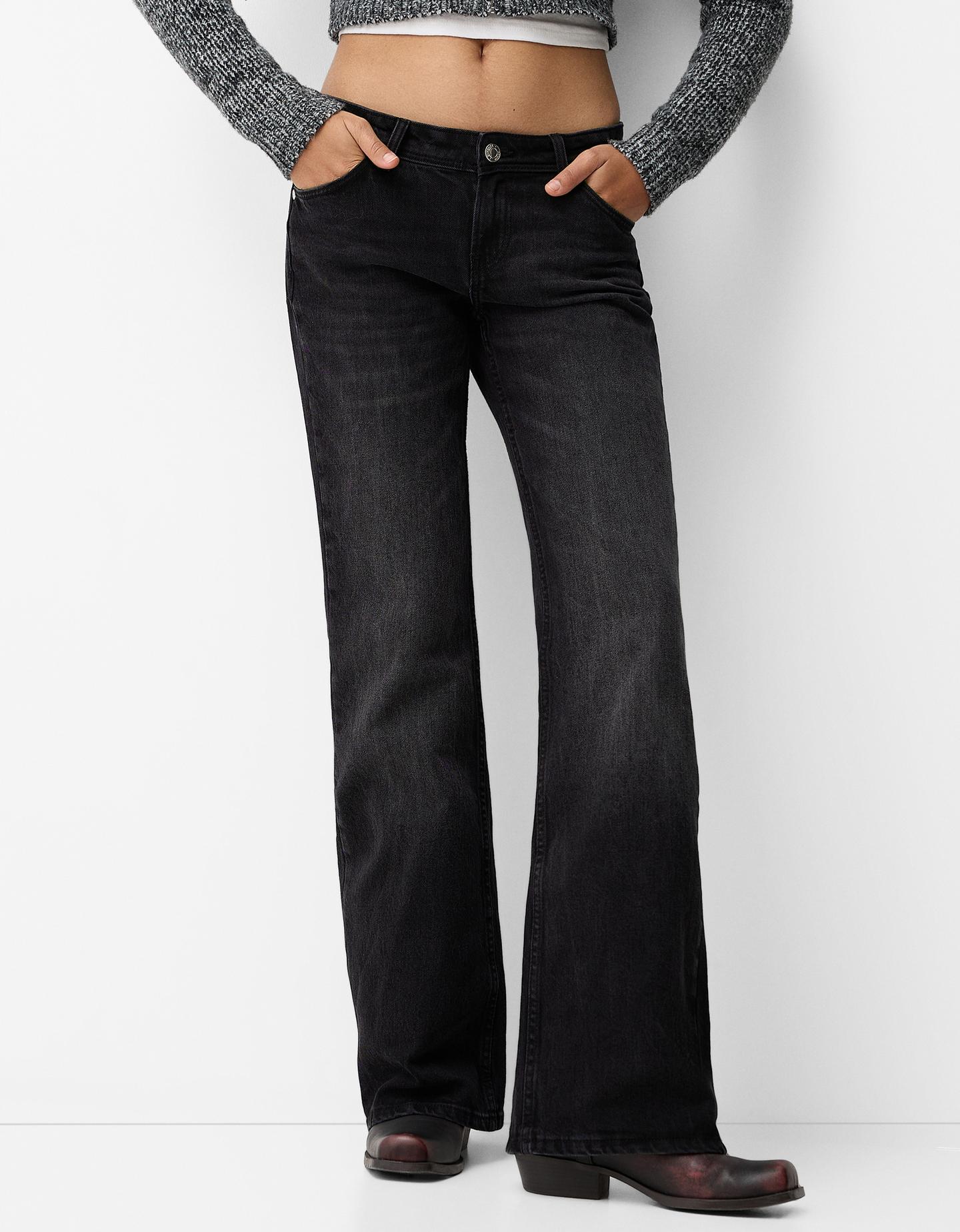 Bershka Low Waist Bootcut-Jeans Damen 42 Schwarz günstig online kaufen