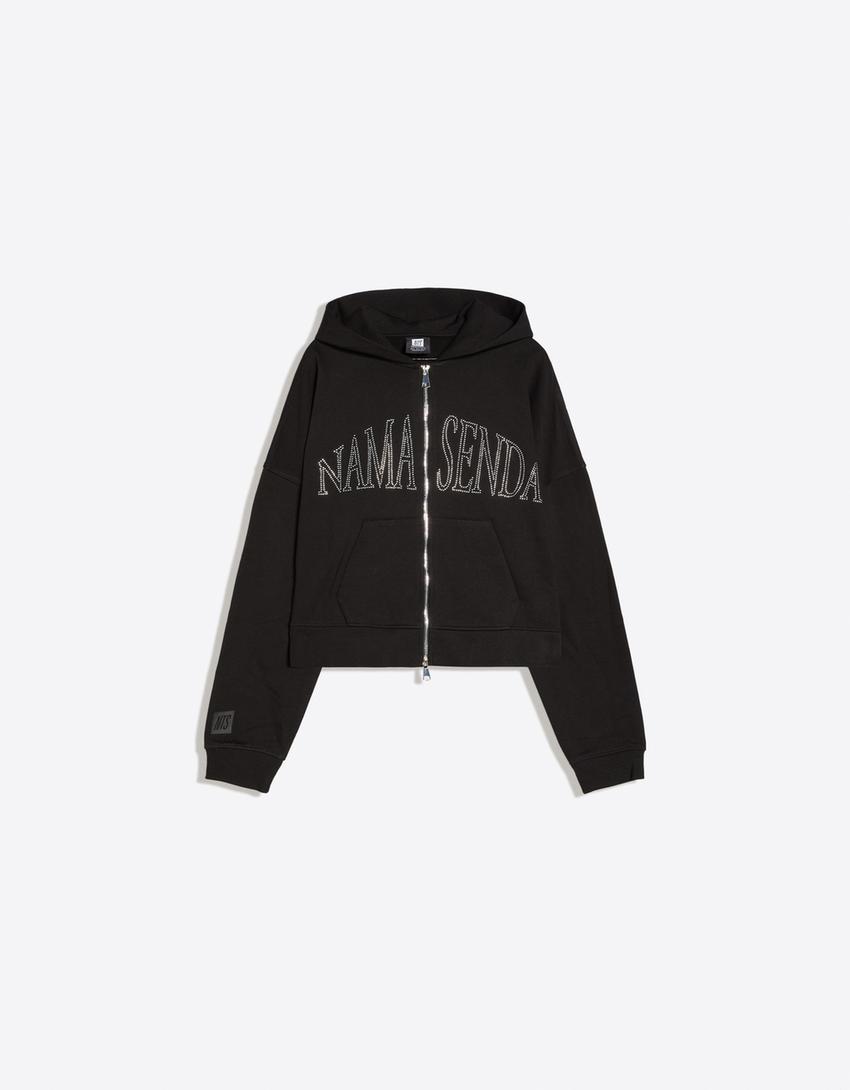 Sudadera cremallera Namasenda print-Negro