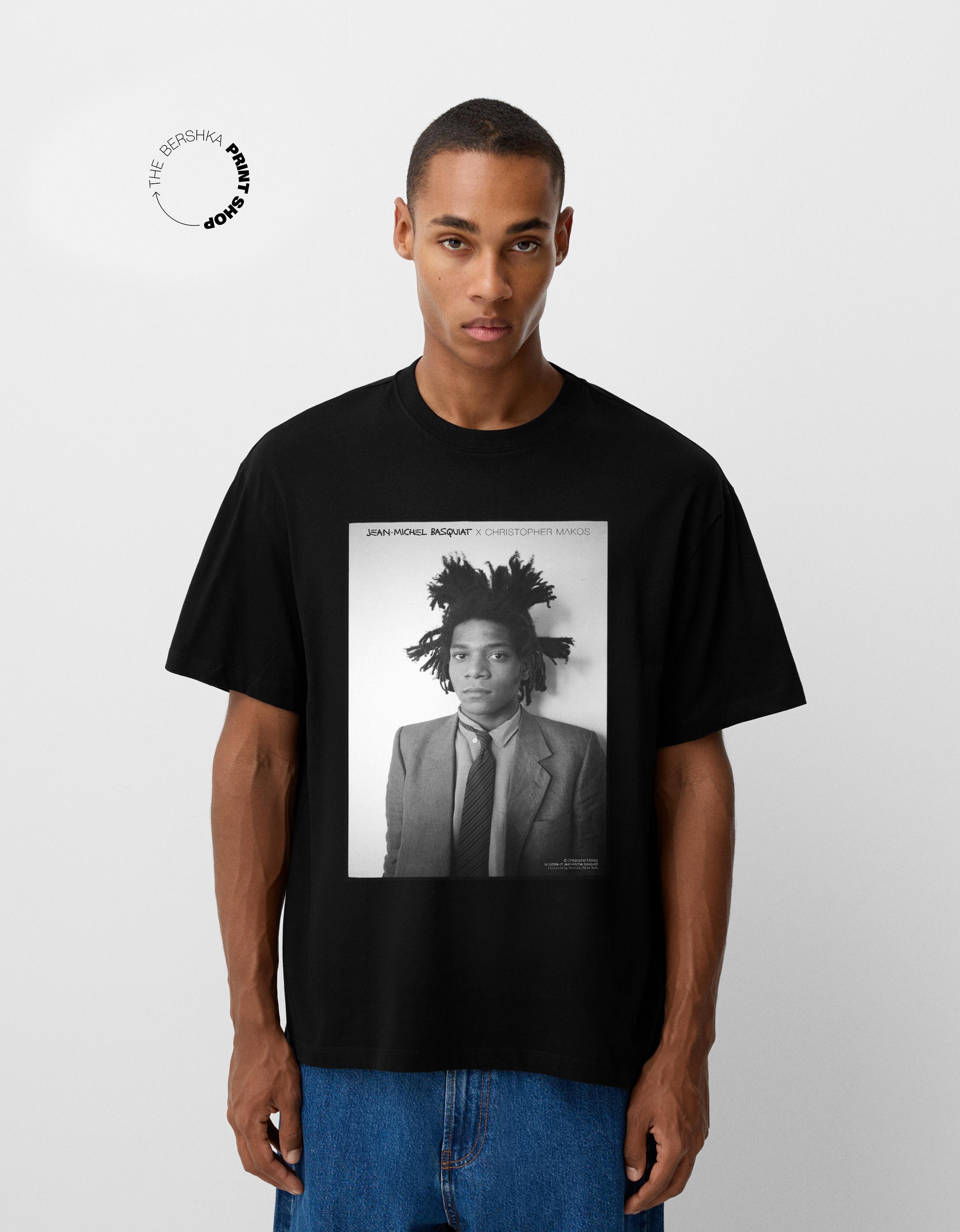 Bershka T-Shirt Basquiat Mit Foto By Makos Und Kurzen Ärmeln Herren L Schwarz