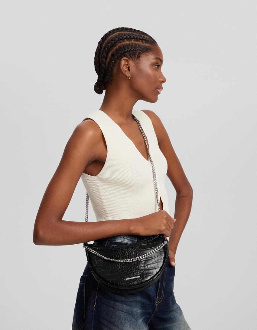 حقيبة كروس منقوشة متعددة الطرق بطبعة حيوانية-أسود-1