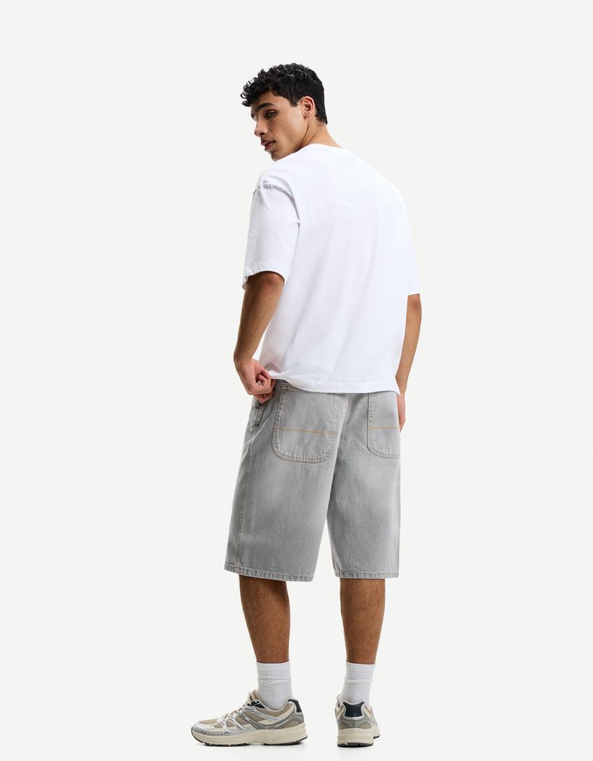 Denim skater Bermuda shorts-Grey-1